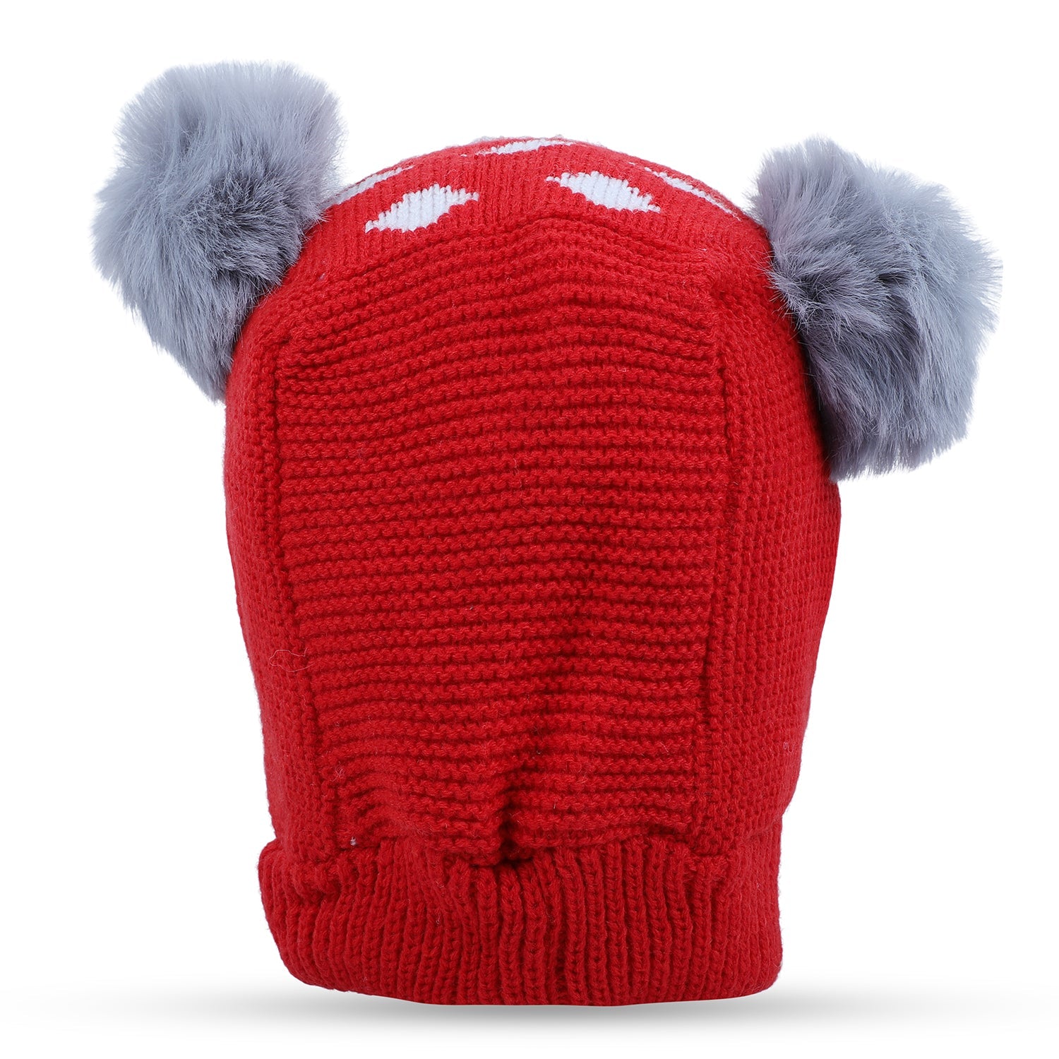 Baby Moo Adorable Pom Pom Knitted Beanie Woollen Cap - Red - Baby Moo
