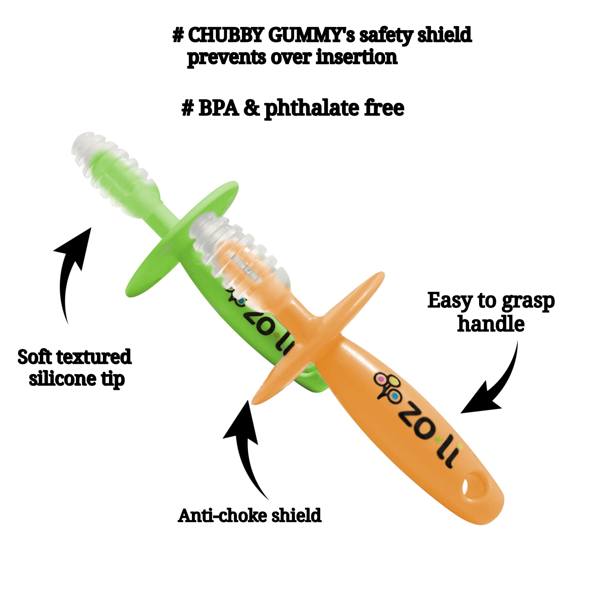 Zoli Chubby Gummy Gum Massager ( Pack of 2) - Green/Orange