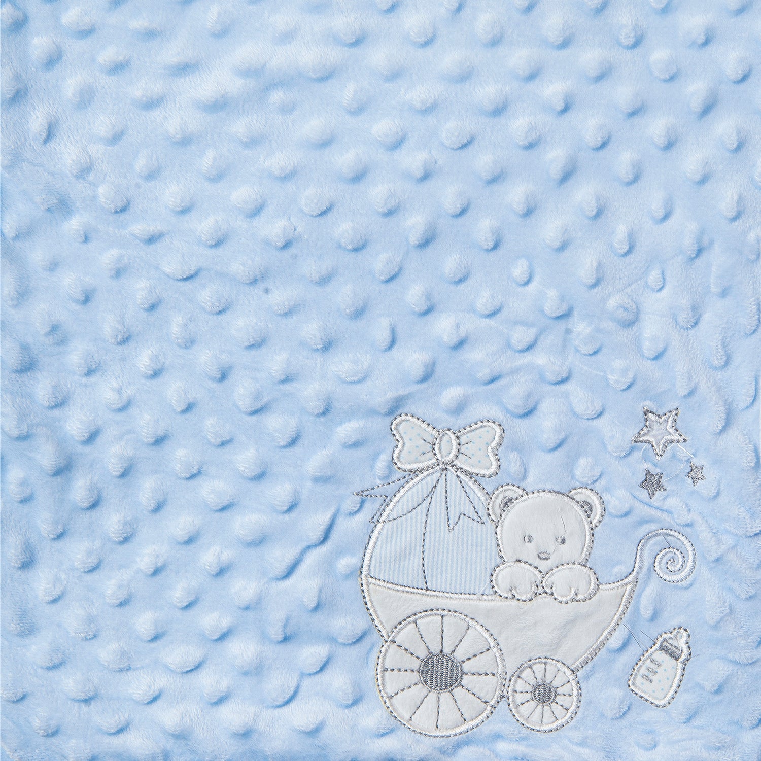 Baby Moo Baby Bear In Pram Soft Reversible Bubble Fur Blanket Blue