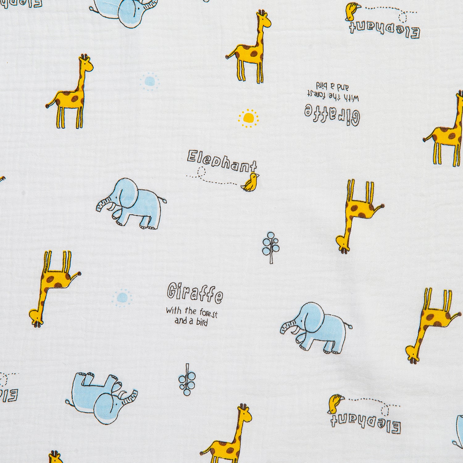 Baby Moo Giraffe And Elephants Cotton Blanket White