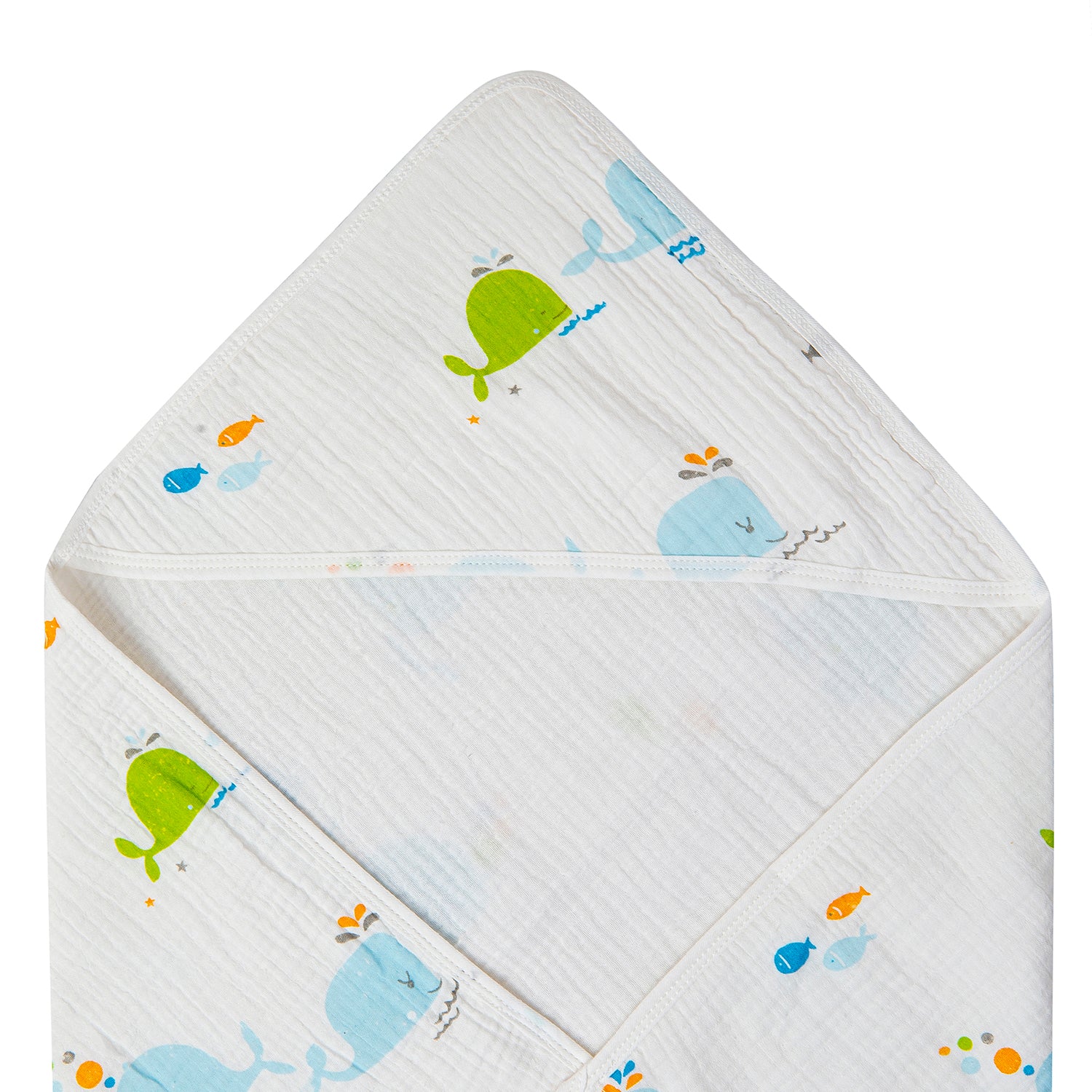 Baby Moo Whales Cotton Blanket White