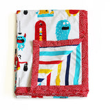 100% Cotton Reversible Single Blanket Dohar - Silly Monsters, Red