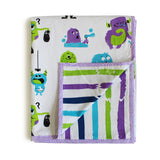 100% Cotton Reversible Single Blanket Dohar - Silly Monsters, Green
