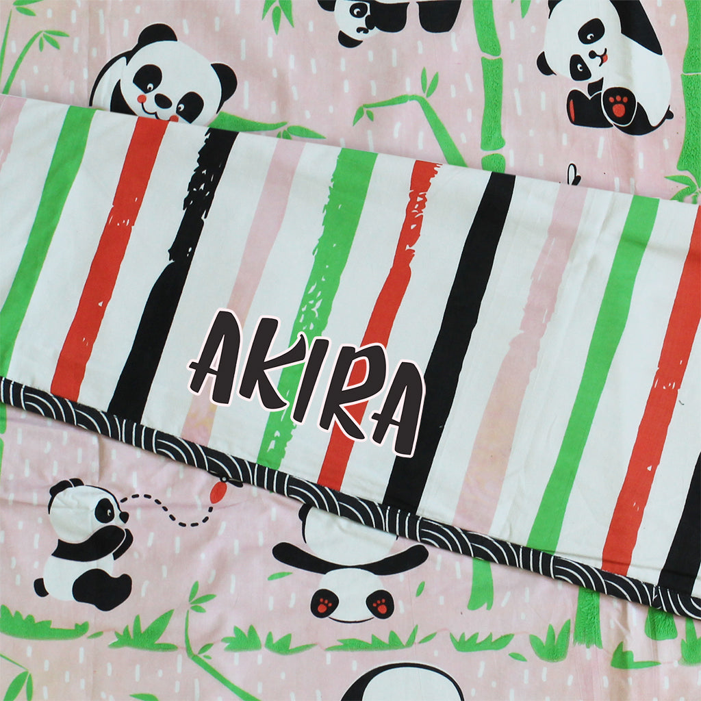 100% Cotton Reversible Single Blanket Dohar - Panda Village, Pink