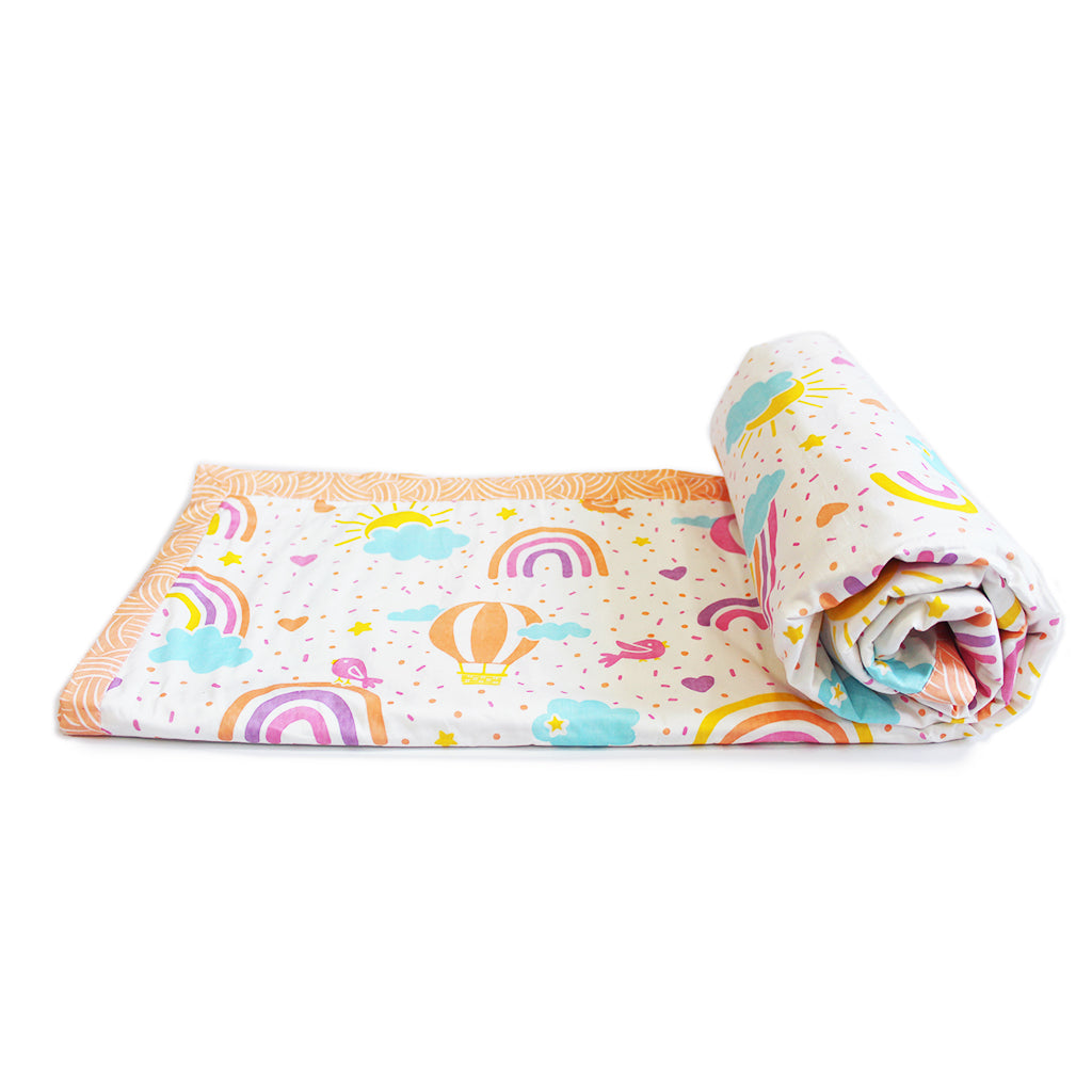 Over The Rainbow 100% Cotton Reversible Single Blanket Dohar for Kids