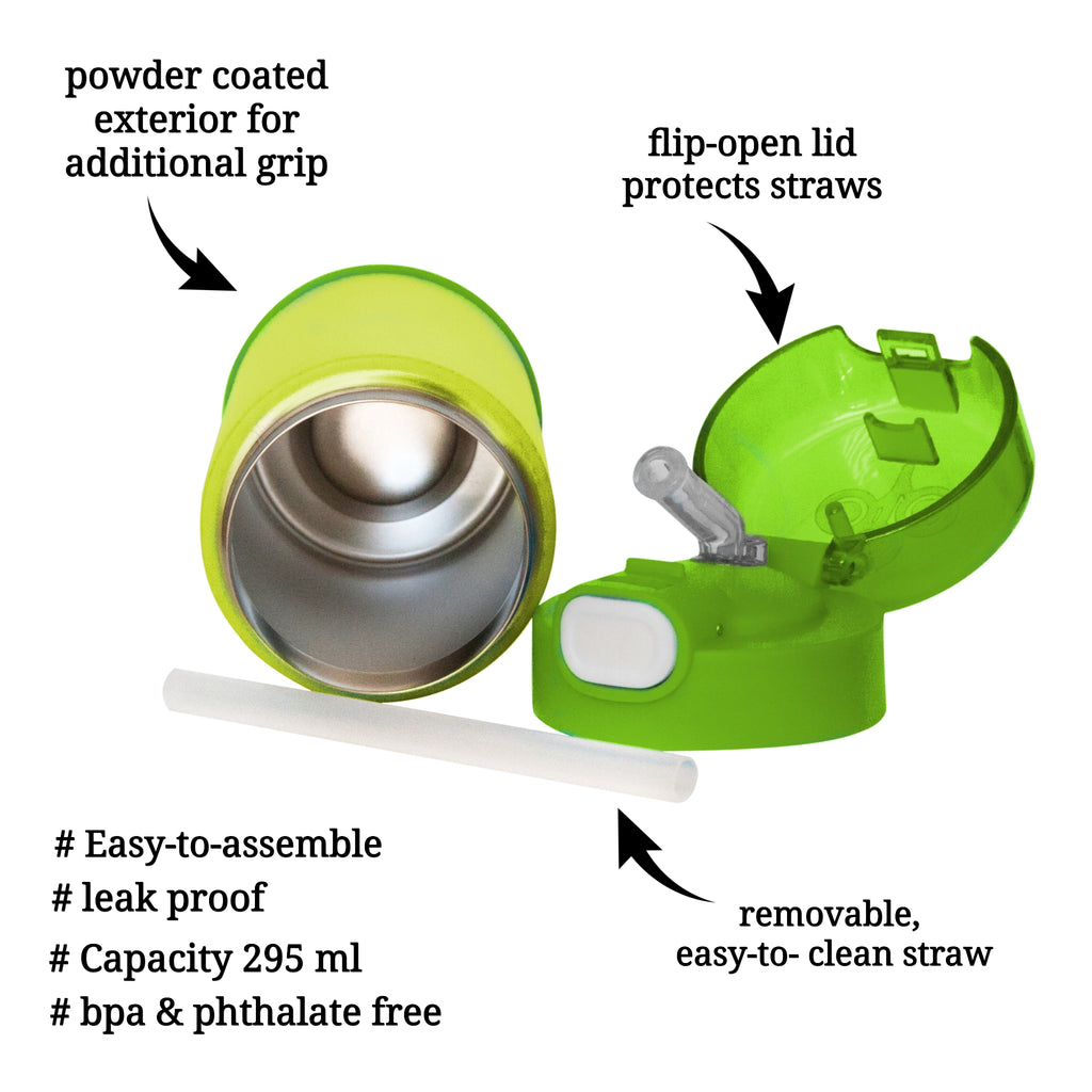 Zoli Pow Squeak Vacuum Insulated Straw Drink Bottle - Green