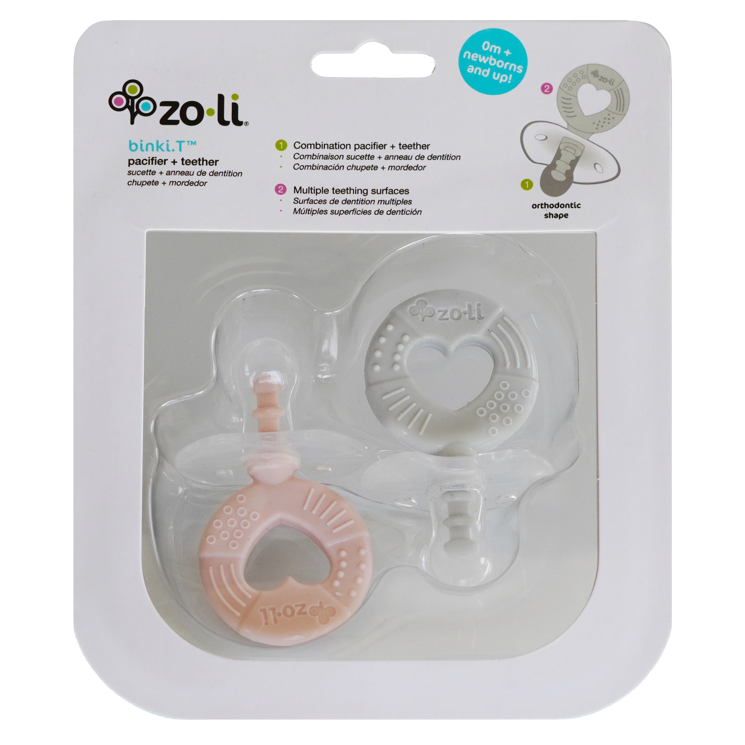 ZoLi BINKI.T Pacifier + Teether Combination Circle (Pack of 2) Blush Ash
