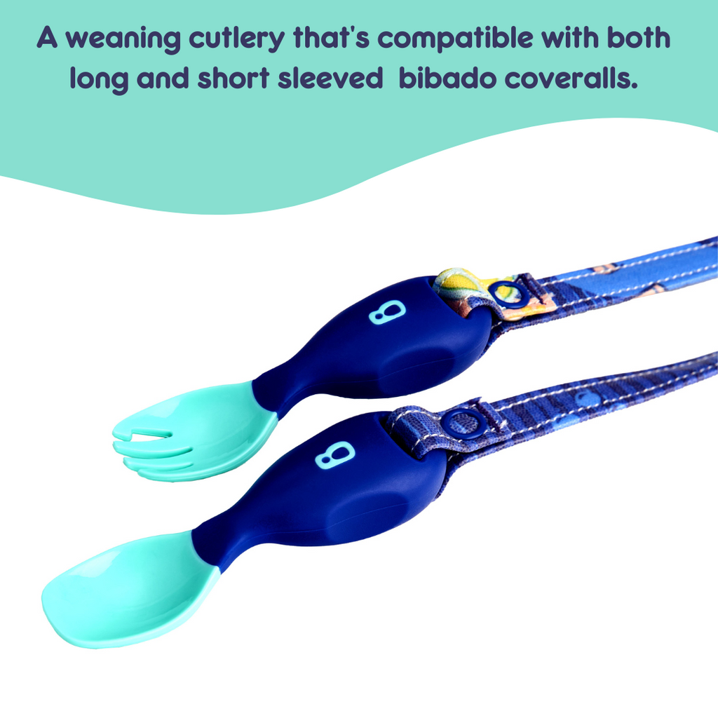 Bibado Handi Cutlery - Attachable Weaning Cutlery Set Oceans of Fun Dark Blue