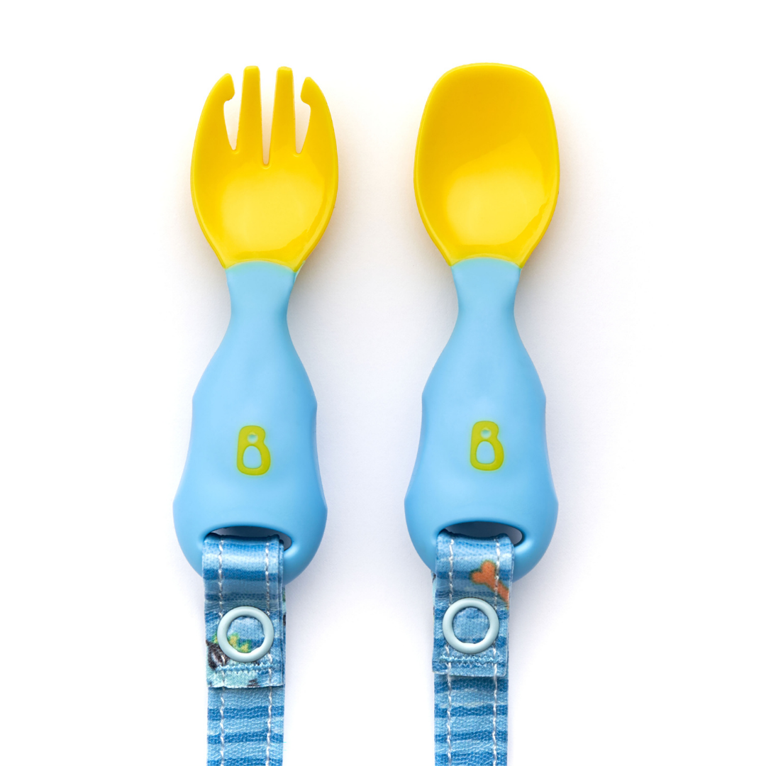 Bibado Handi Cutlery - Attachable Weaning Cutlery Set Speedy Dinos Turquoise