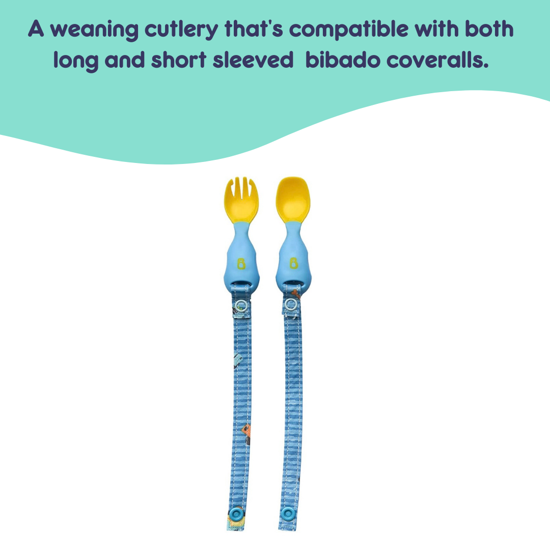 Bibado Handi Cutlery - Attachable Weaning Cutlery Set Speedy Dinos Turquoise