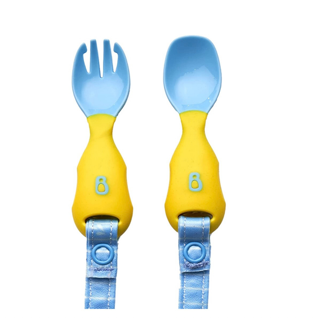 Bibado Handi Cutlery - Attachable Weaning Cutlery Set Ducklings Pool Party Blue