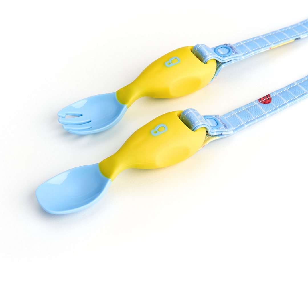 Bibado Handi Cutlery - Attachable Weaning Cutlery Set Ducklings Pool Party Blue