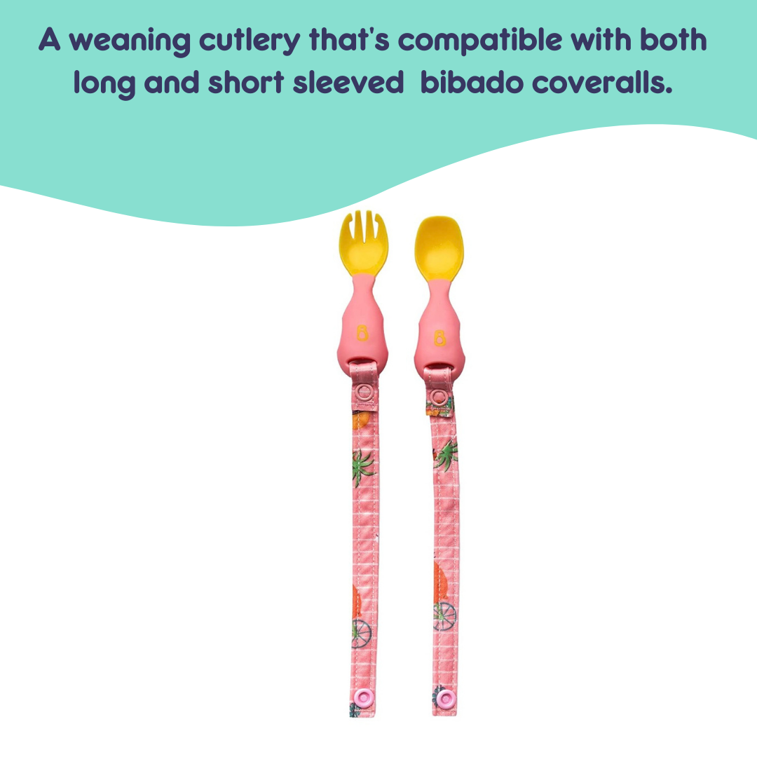 Bibado Handi Cutlery - Attachable Weaning Cutlery Set Teddy Bear Pink