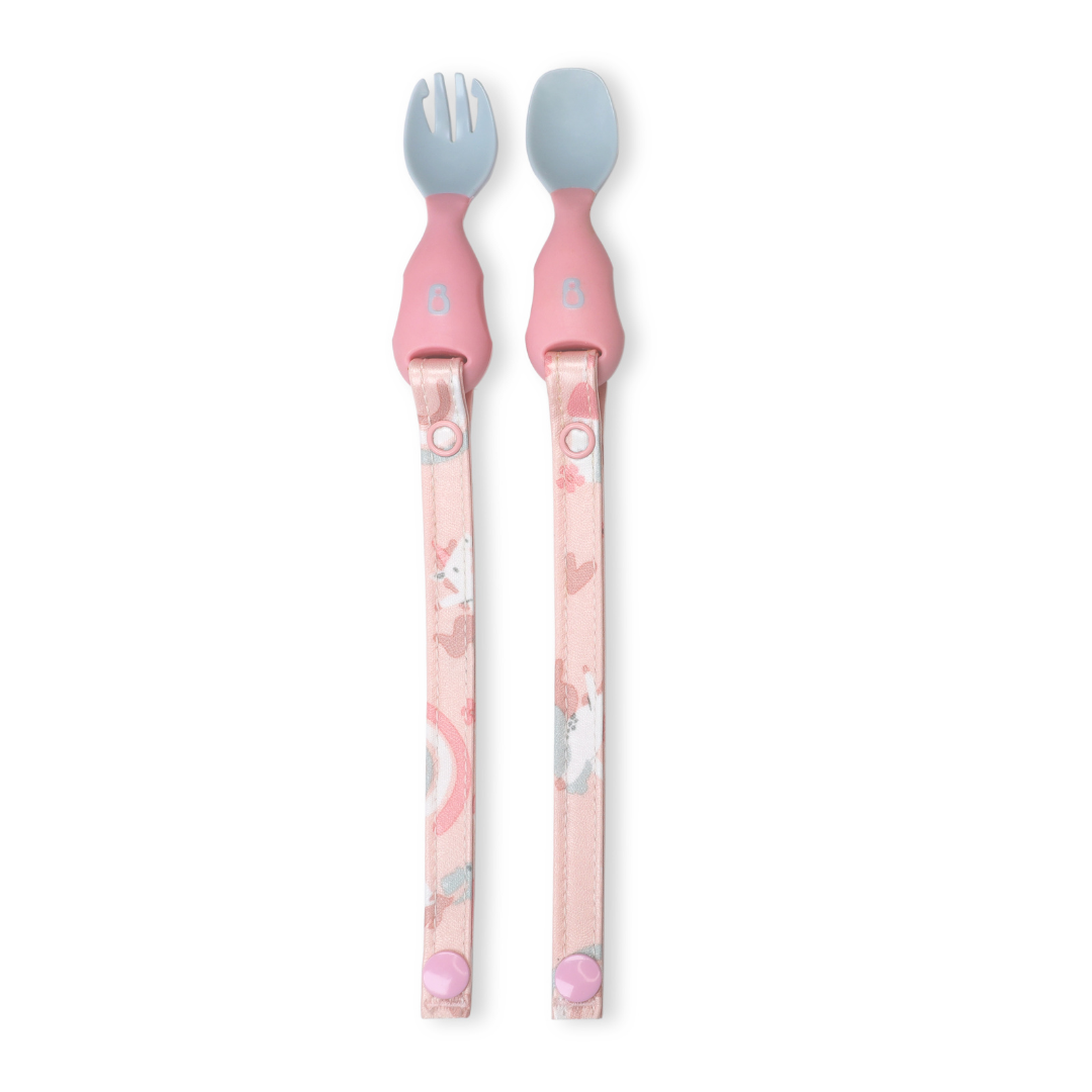Bibado Long Sleeve Coverall & Attachable Handi Cutlery Bundle Over the Rainbow Light Pink
