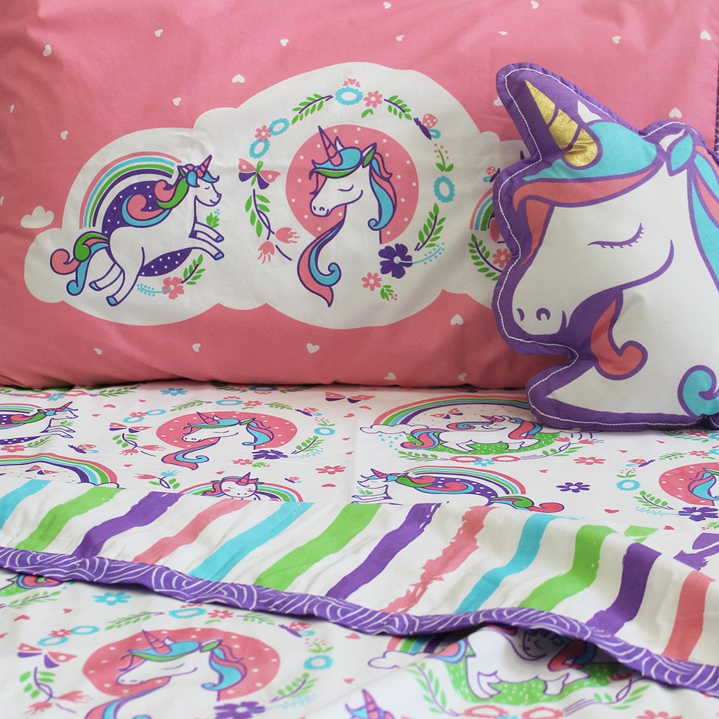 "Bundle of Joy" Unicorn & Rainbows Double Bedsheet Set