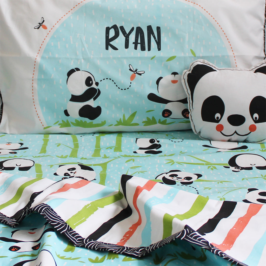 "Bundle of Joy" Panda Village Double Bedsheet Set - Blue