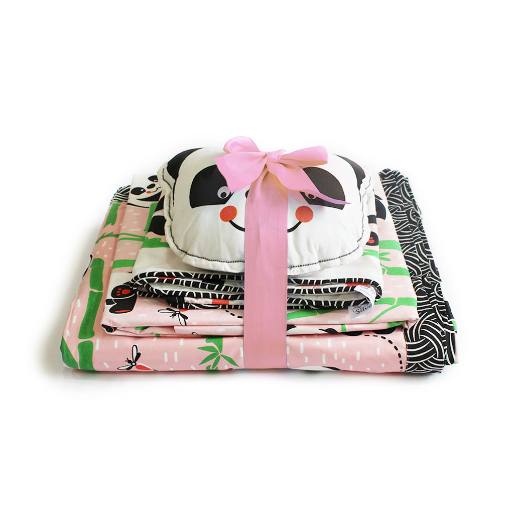 "Bundle of Joy" Panda Village Single Bedsheet Set - Pink