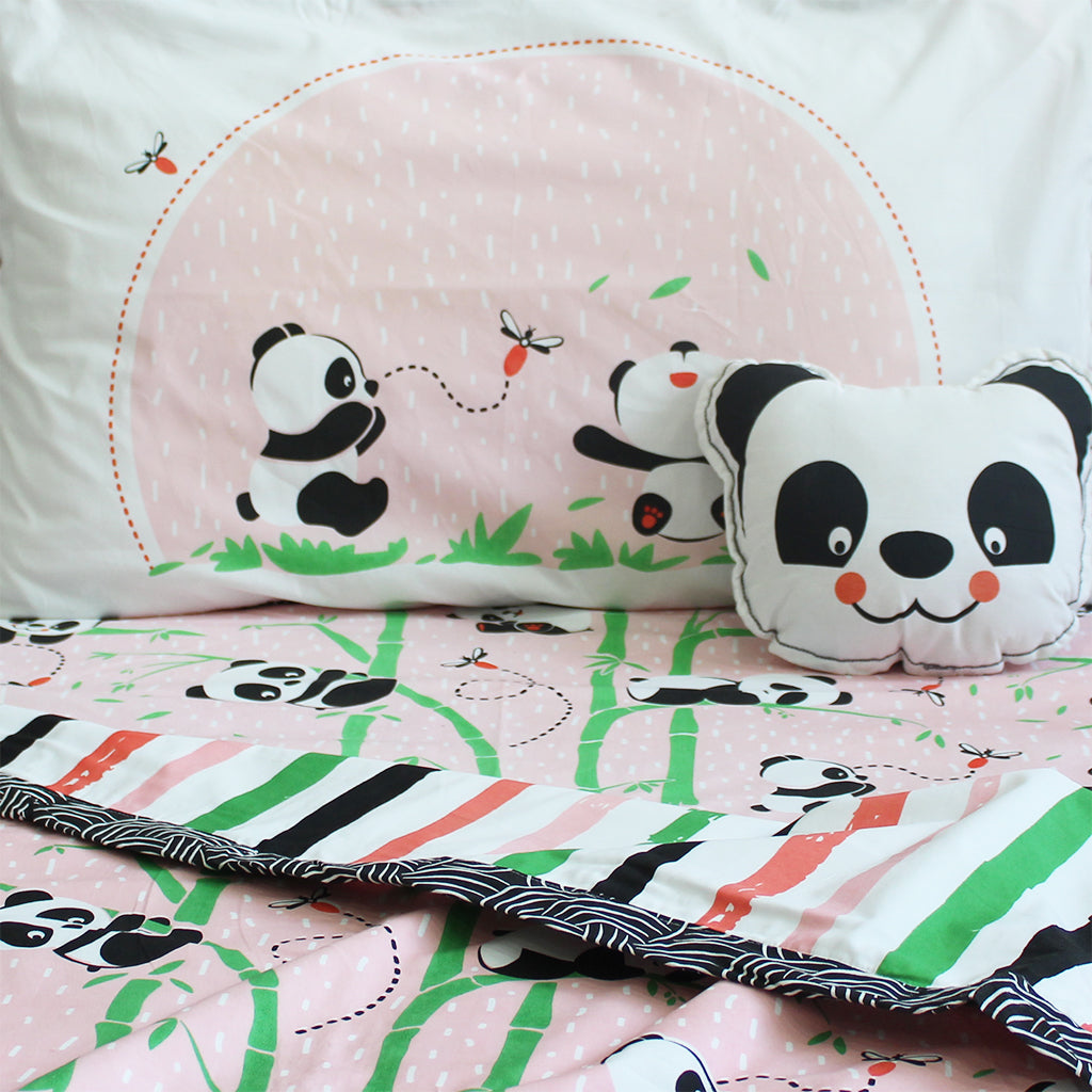 "Bundle of Joy" Panda Village Double Bedsheet Set - Pink