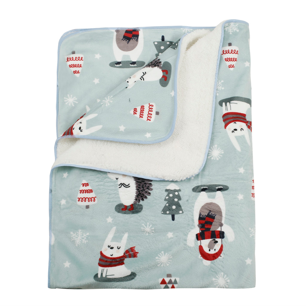 Baby Moo Arctic Animals Mint Green Double Sided Fur Blanket