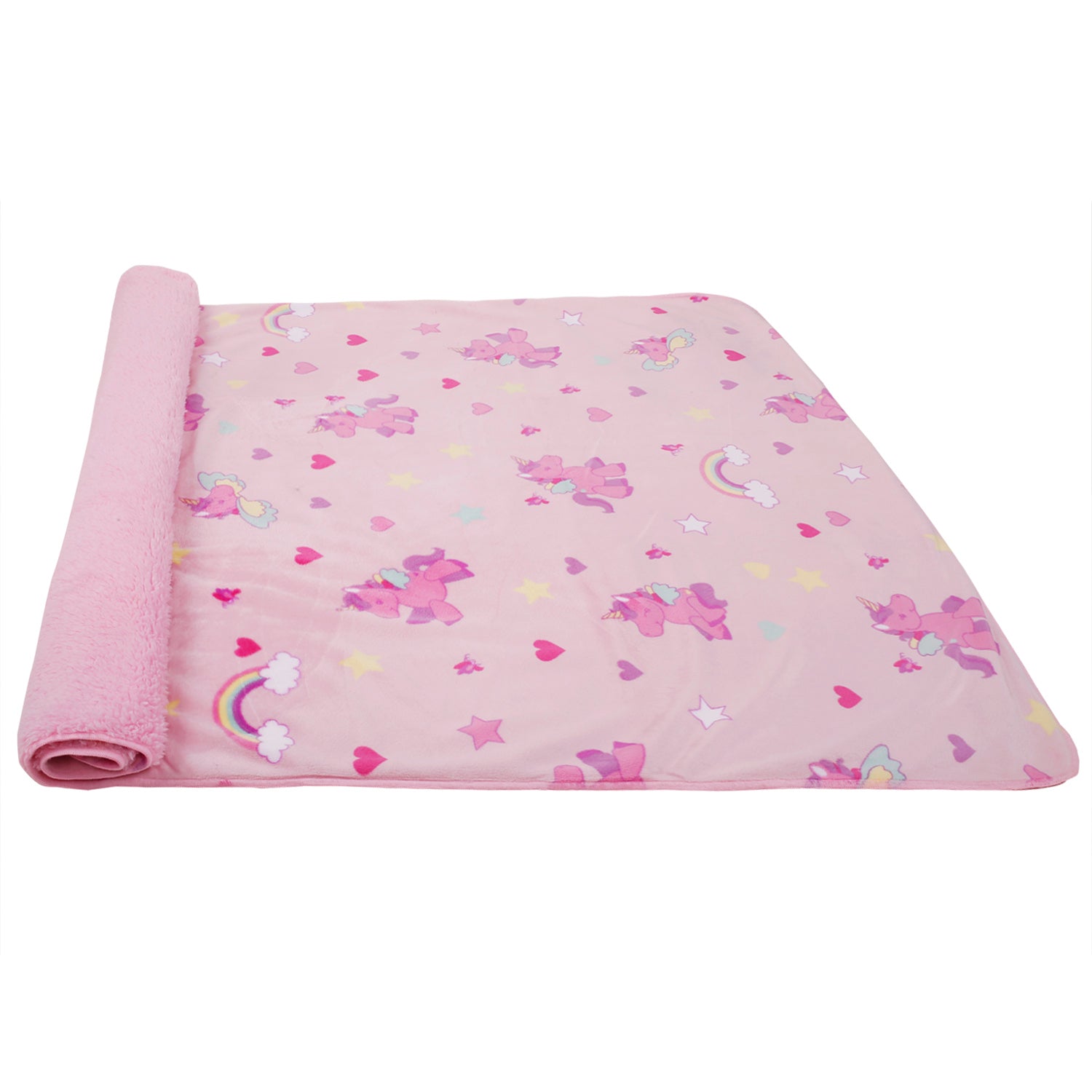 Baby Moo Unicorn & Rainbow Pink Double Sided Fur Blanket