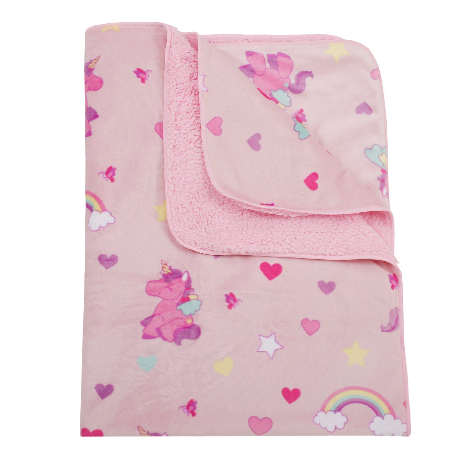 Baby Moo Unicorn & Rainbow Pink Double Sided Fur Blanket