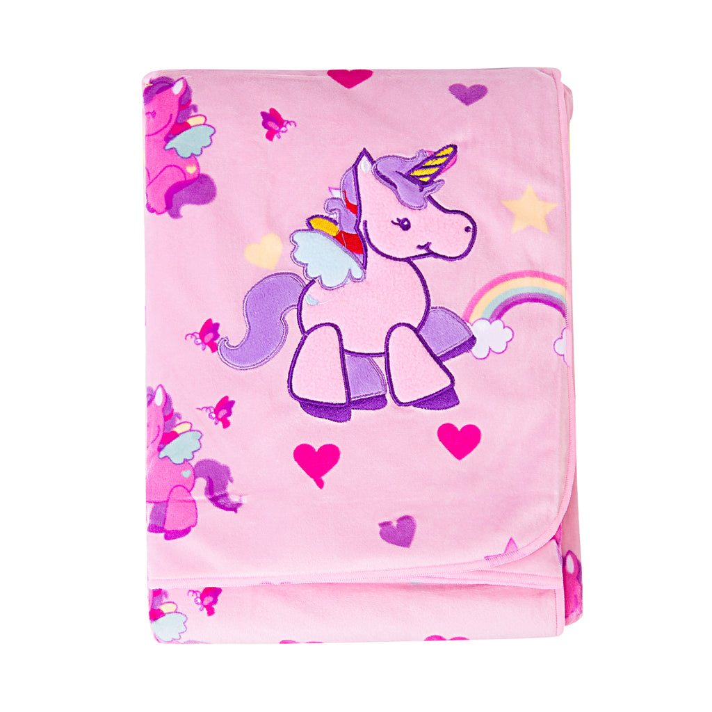 Baby Moo Happy Unicorn Pink Fur Blanket