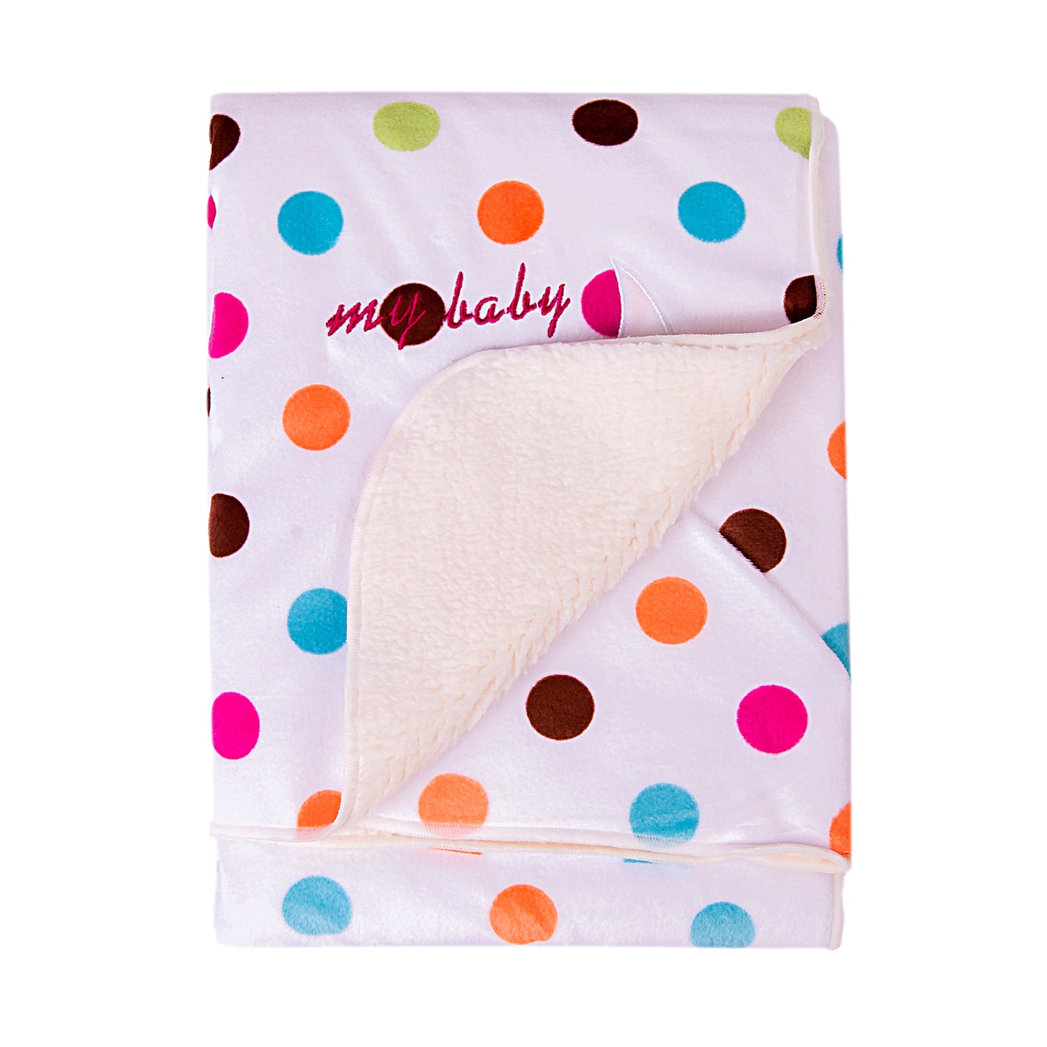 Baby Moo Teddy Polka Dot White Fur Blanket