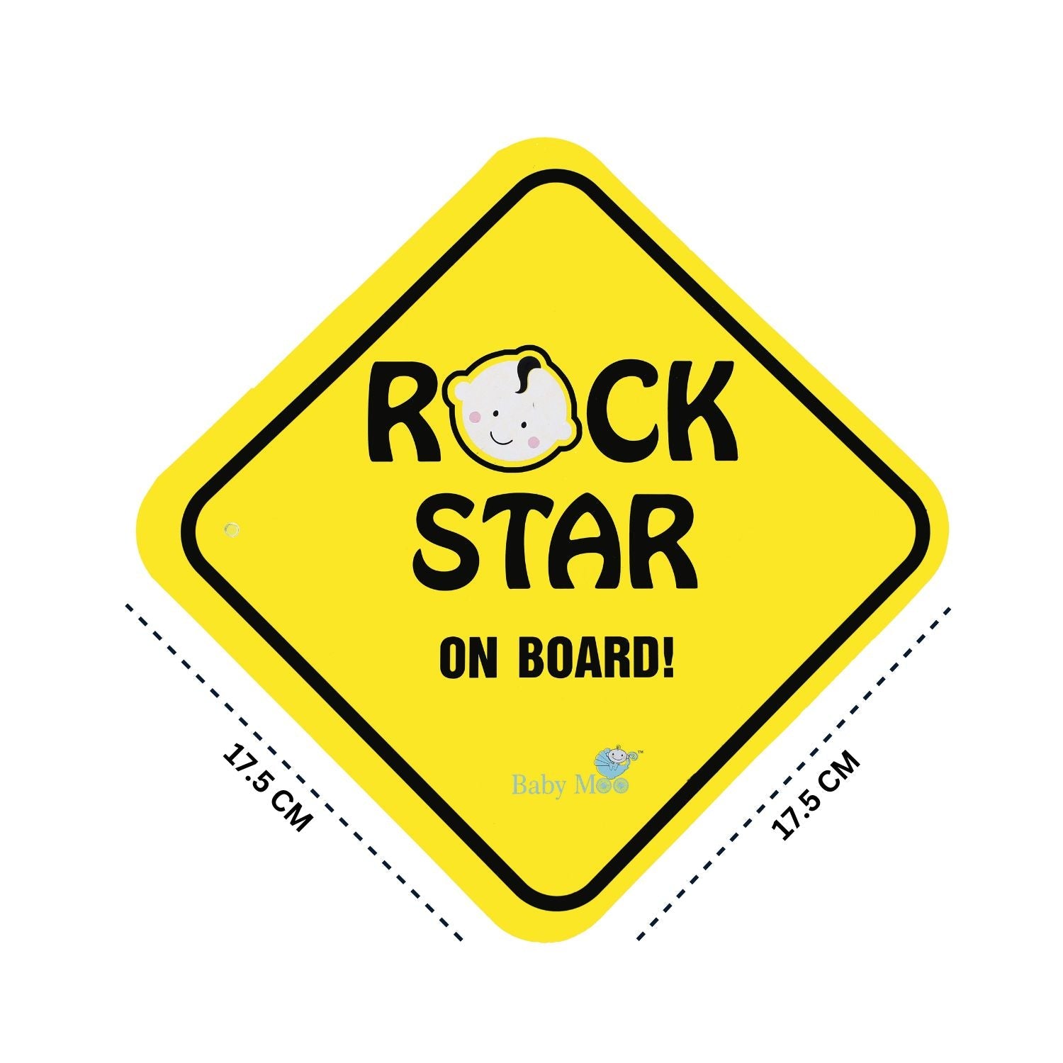 Baby Moo Rock Star on Board Car Safety Sign With Vacuum Suction Cup Clip - Yellow