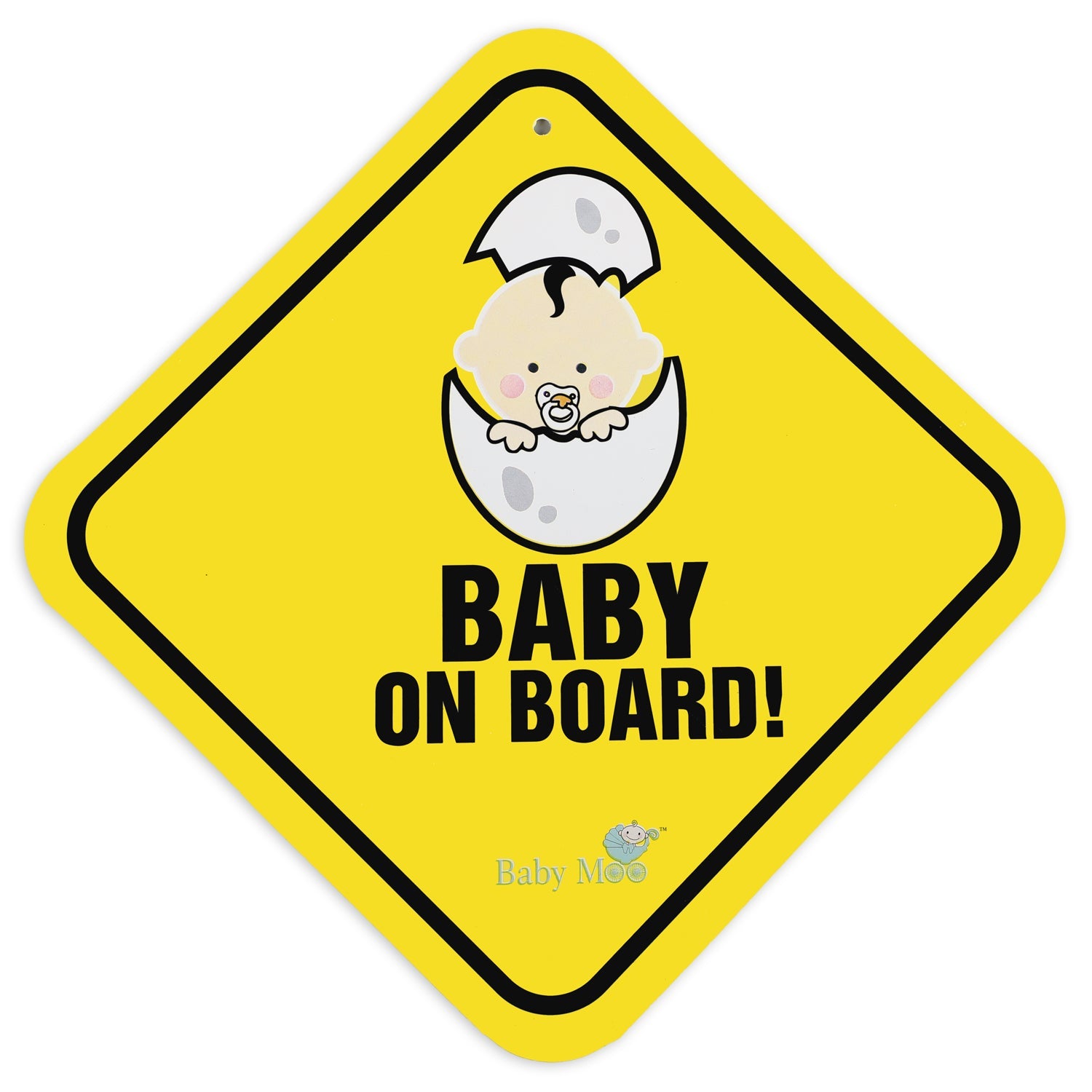 Baby Moo Newborn Car Safety Sign With Vacuum Suction Cup Clip - Yellow
