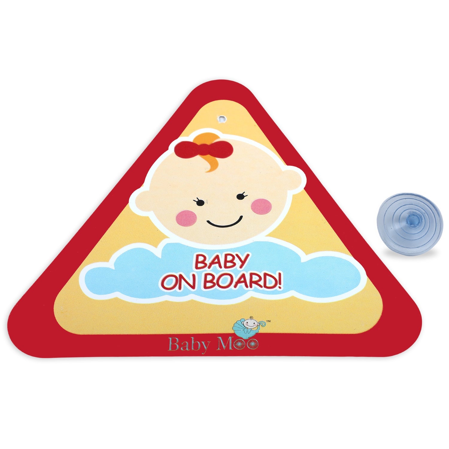 Baby Moo Triangular Baby On Board With Vacuum Suction Cup Clip - Red