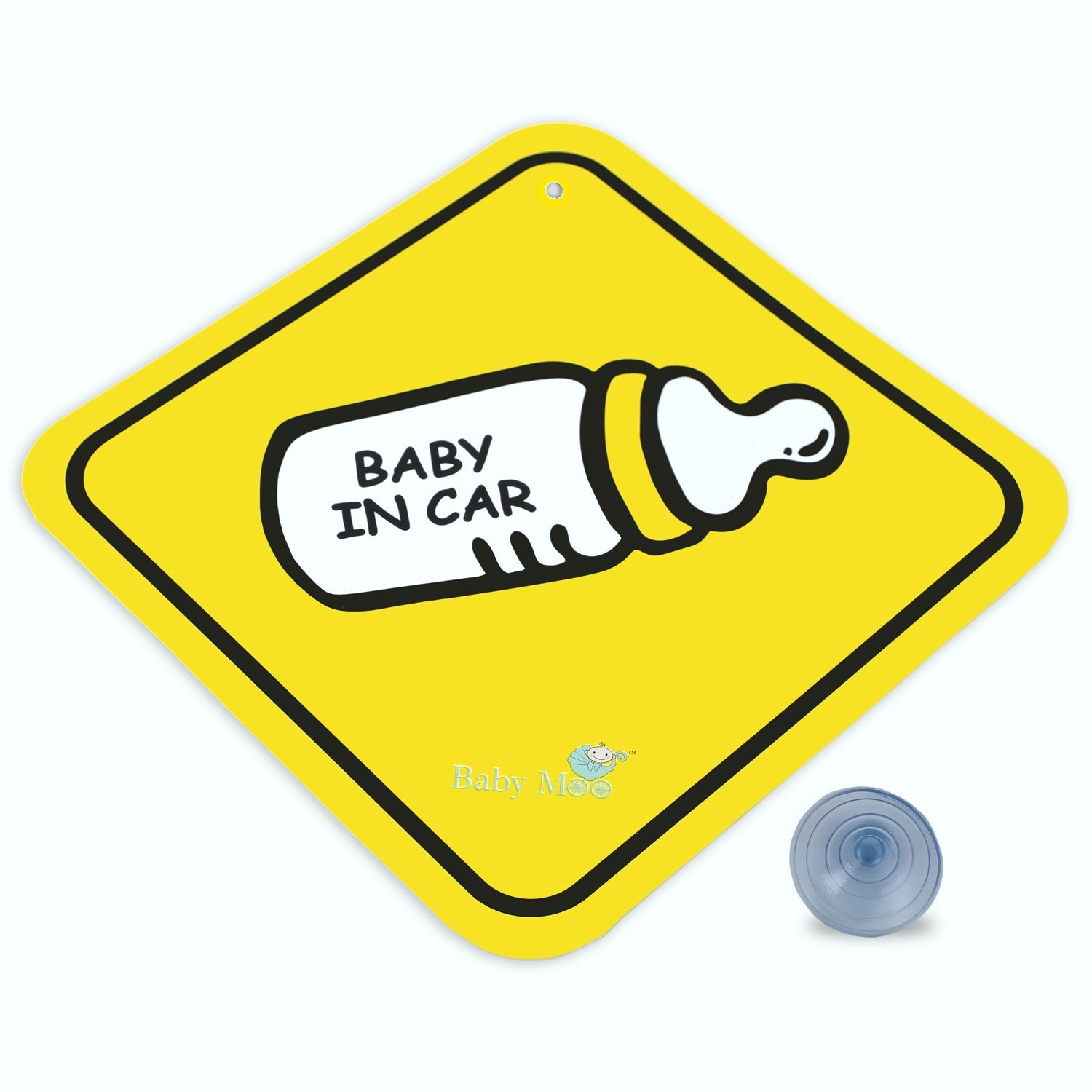 Baby Moo Feeding Bottle Sign Board With Vacuum Suction Cup Clip - Yellow