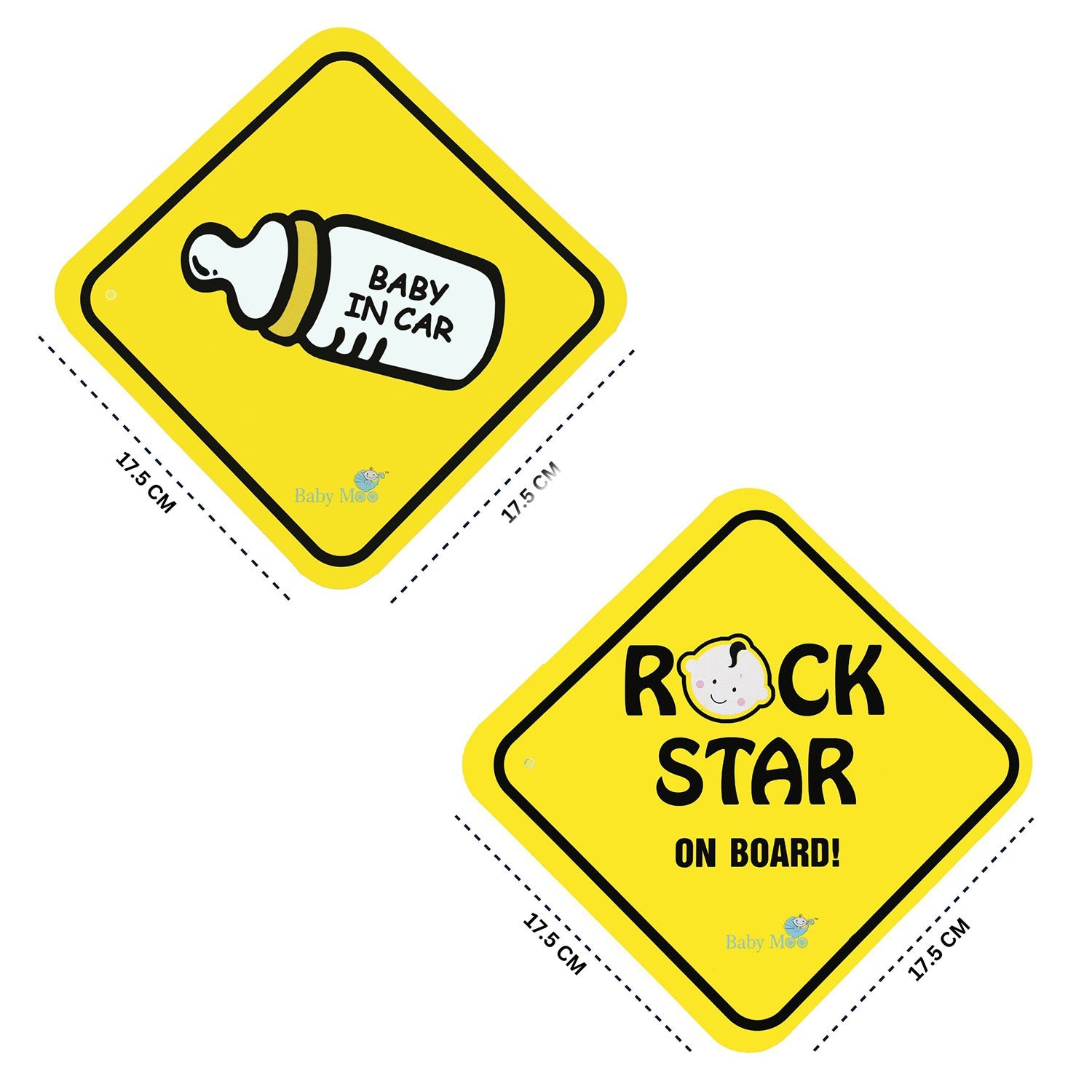 Baby Moo Car Safety Sign Rockstar Baby On Board With Suction Cup Clip 2 Pack - Yellow