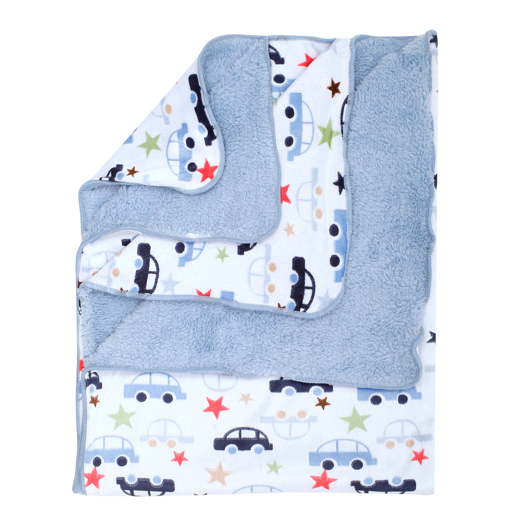 Baby Moo Speedy Car Blue And White Blanket