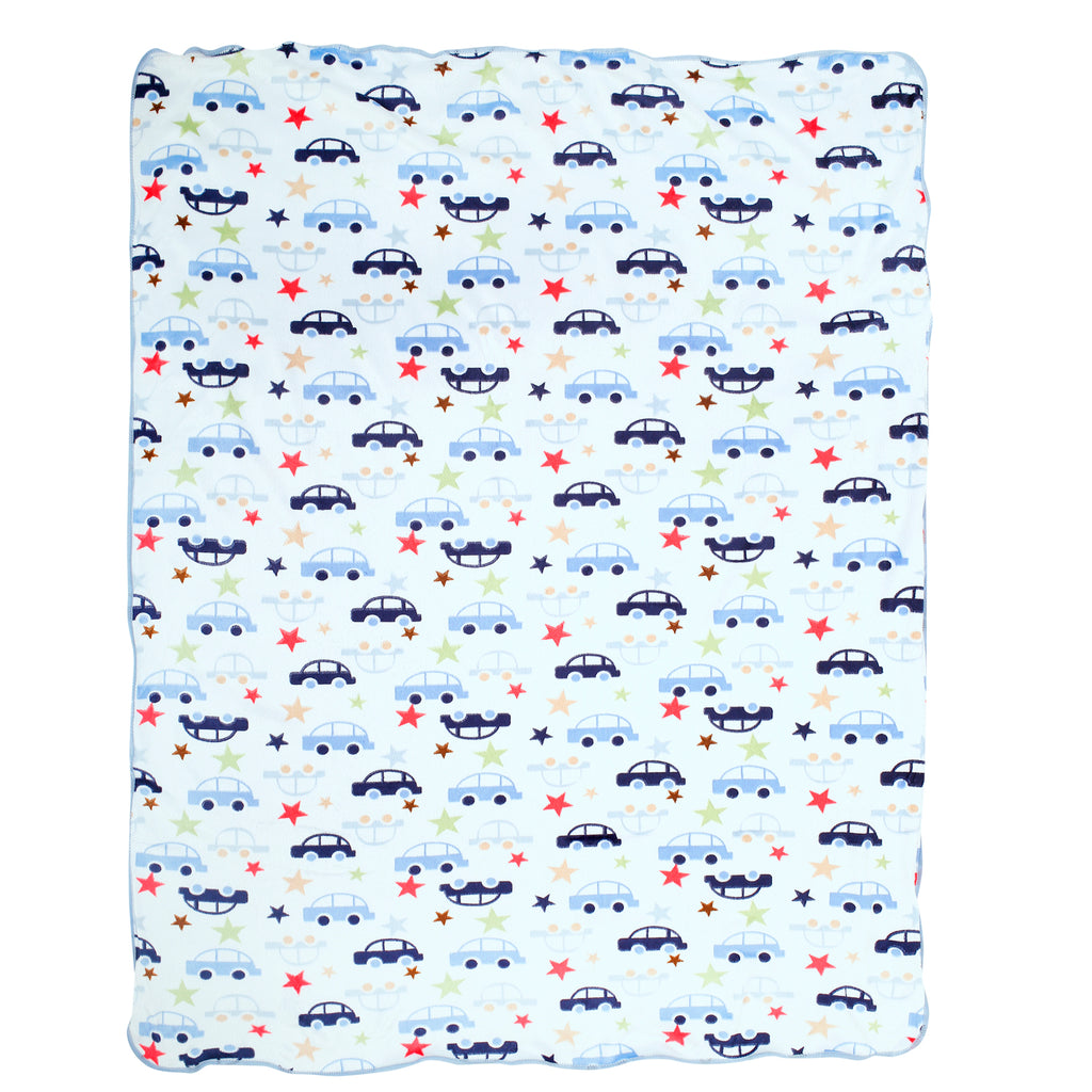 Baby Moo Speedy Car Blue And White Blanket
