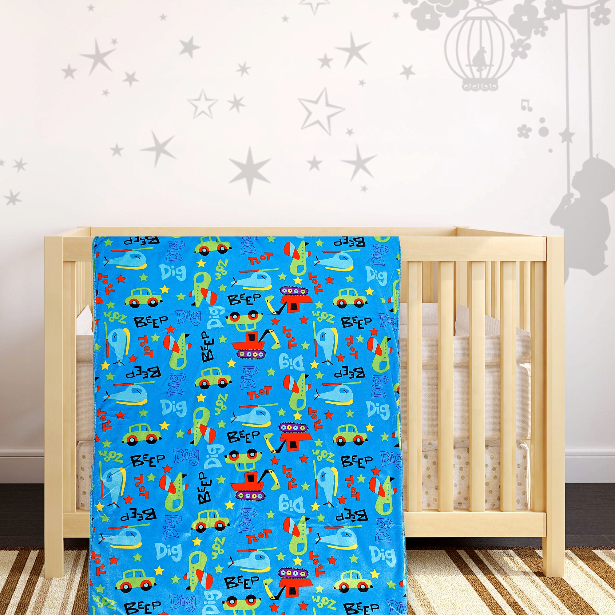 Baby Moo Cars And Planes Blue Blanket