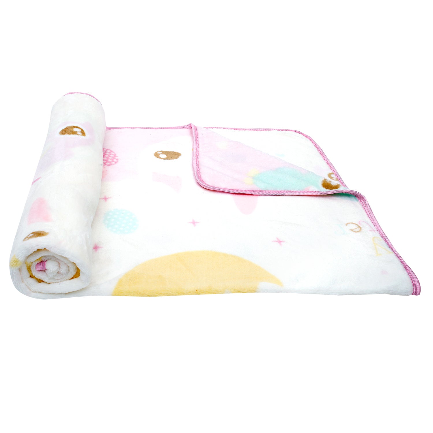 Baby Moo Big Eyed Friends White And Pink Bubble Blanket