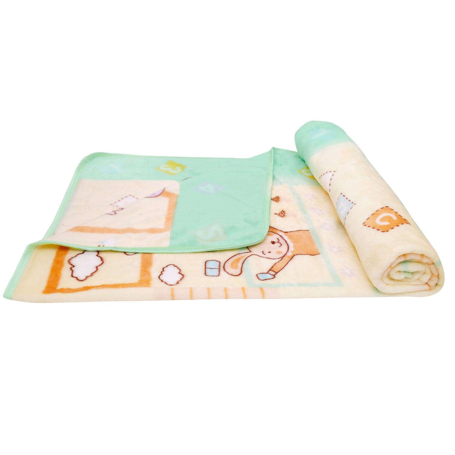 Baby Moo Bookworm Cream And Green Bubble Blanket