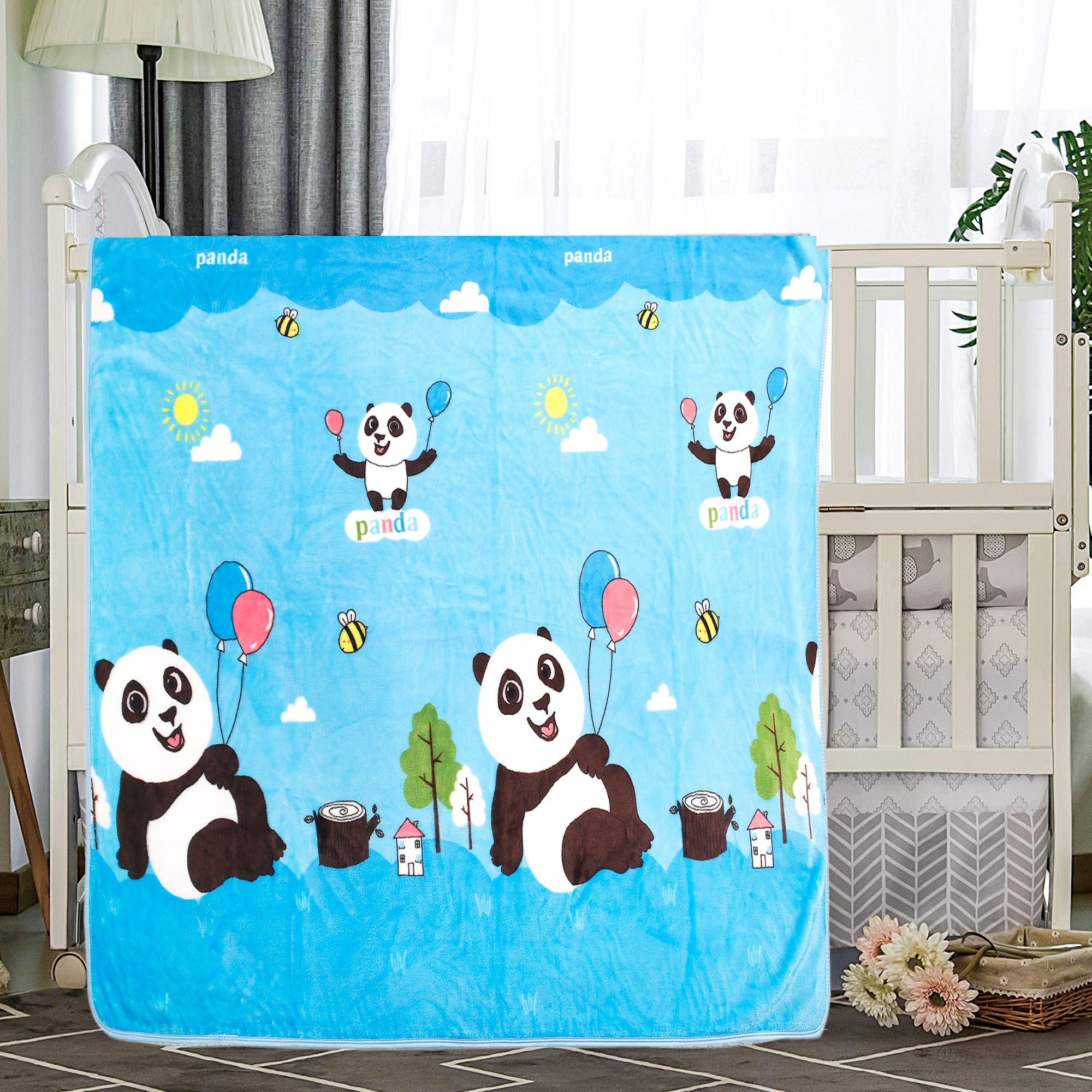 Baby Moo Balloon Panda Blue Bubble Blanket