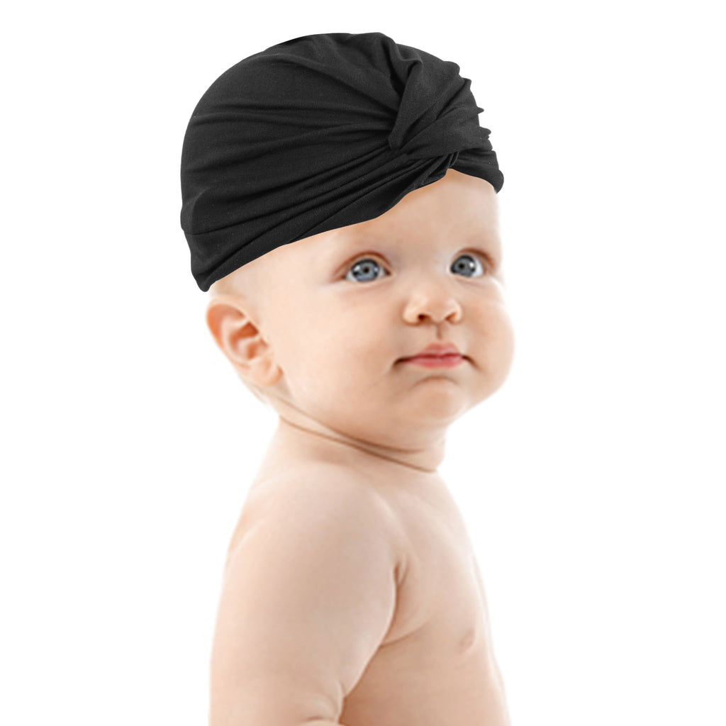 Baby Moo Cute Knotted Turban Cap Infant Beanie - Black