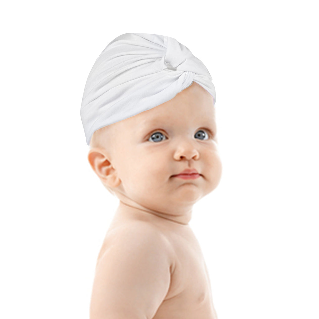 Baby Moo Cute Knotted Turban Cap Infant Beanie - White