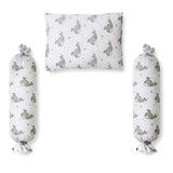 The White Cradle Cot Pillow + 2 Bolsters Set with Fillers - Grey Whale with Blue Dots