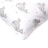 The White Cradle Cot Pillow + 2 Bolsters Set with Fillers - Grey Whale with Pink Dots