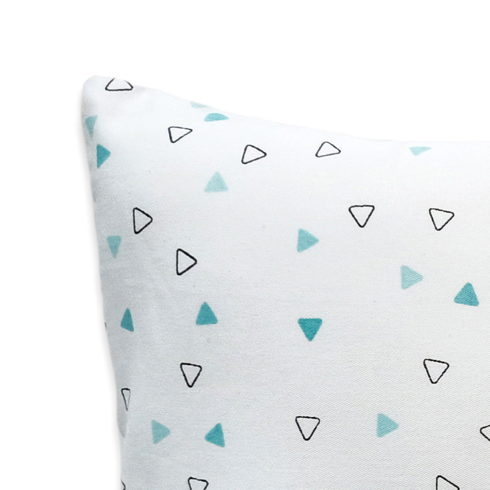 The White Cradle Cot Pillow + 2 Bolsters Set with Fillers - Blue Triangles