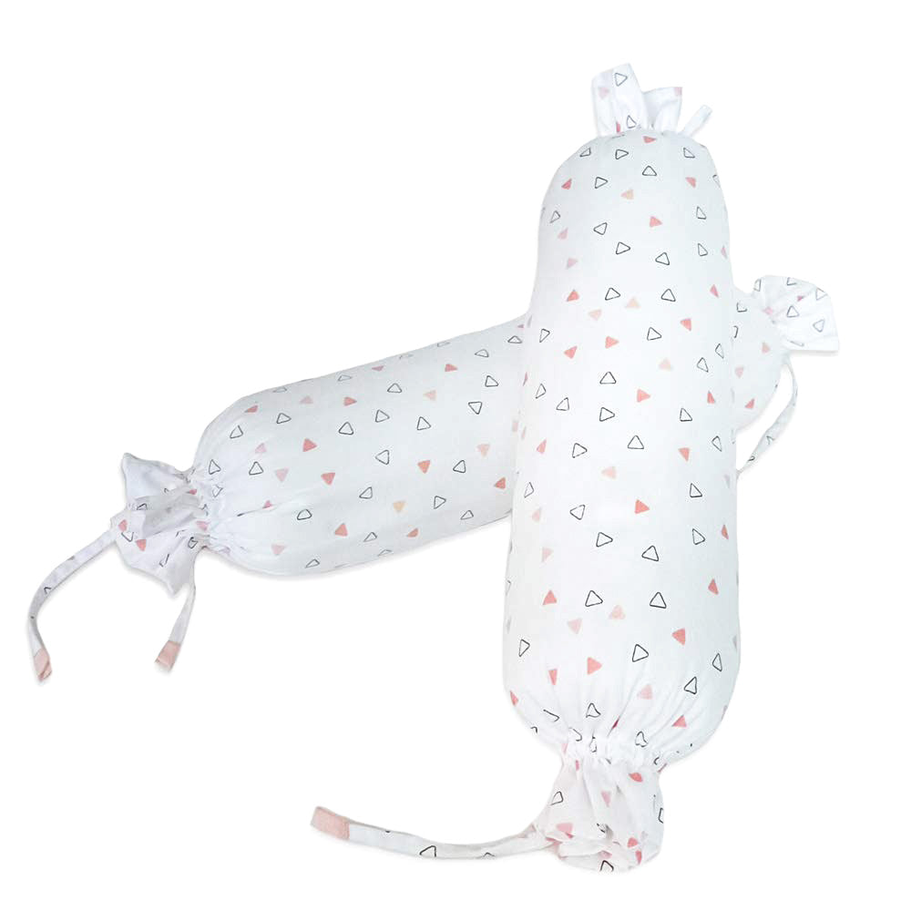 The White Cradle Cot Pillow + 2 Bolsters Set with Fillers - Pink Triangles