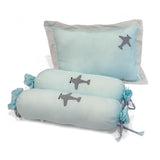 The White Cradle Cot Pillow + 2 Bolsters Set with Fillers - Organic Cotton Fabric, Softest Fiber Filling, Protective Comfort - Aeroplane