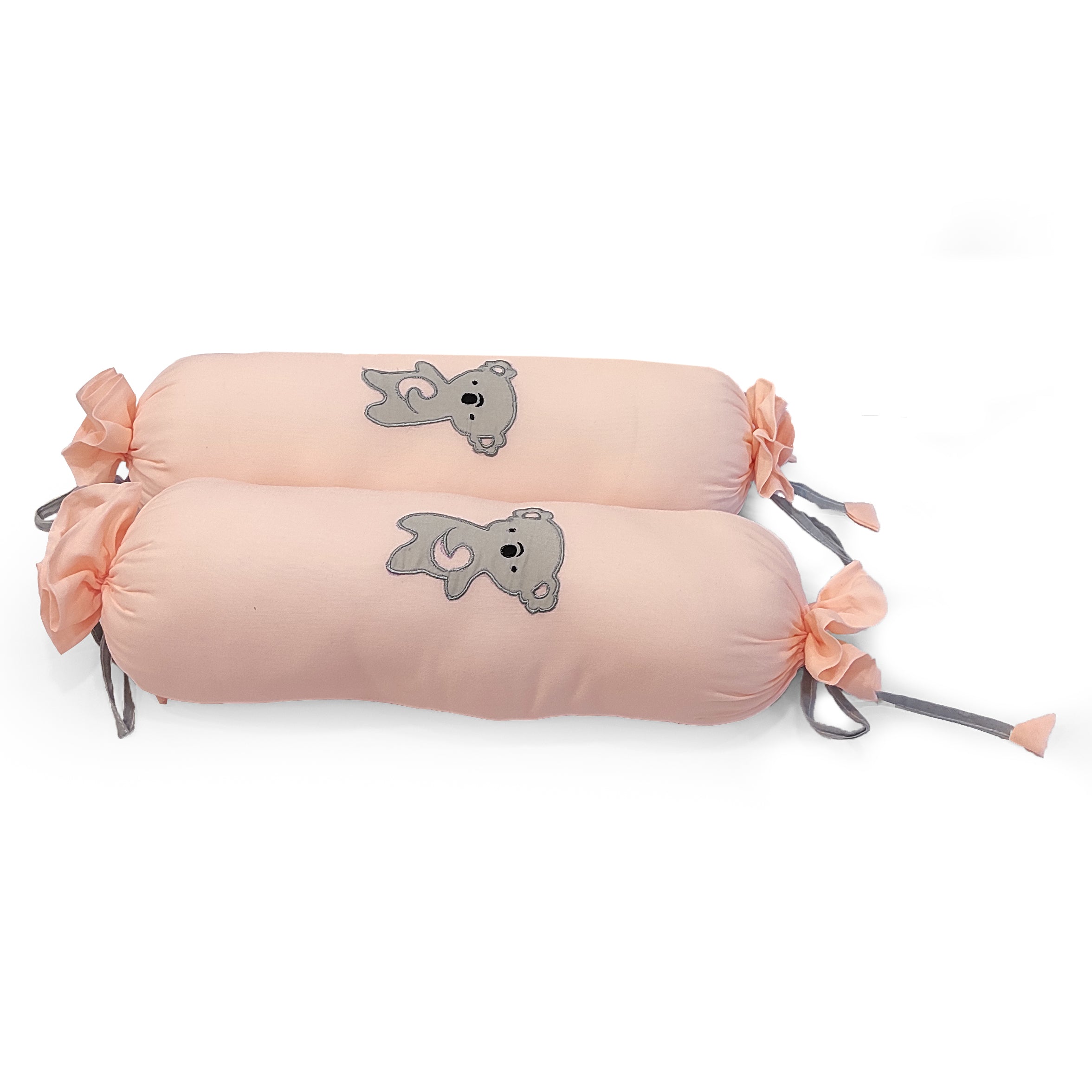 The White Cradle Cot Pillow + 2 Bolsters Set with Fillers - Organic Cotton Fabric, Softest Fiber Filling, Protective Comfort - Pink Koala