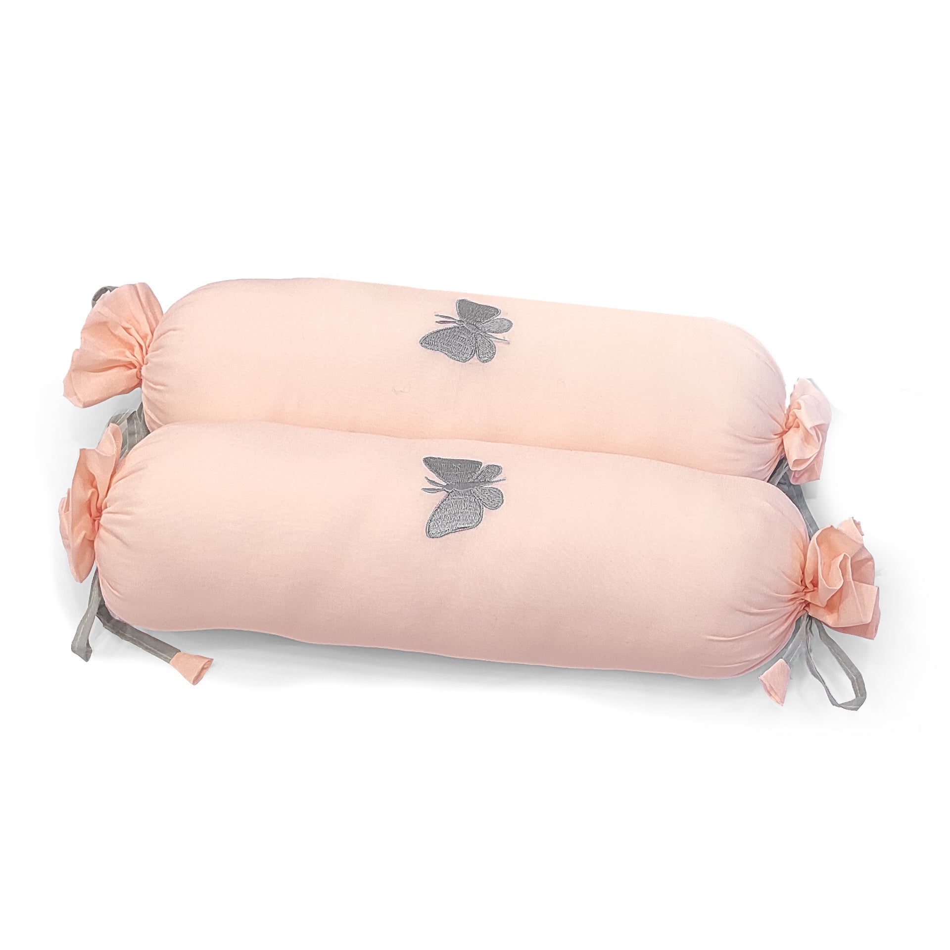 The White Cradle Cot Pillow + 2 Bolsters Set with Fillers - Organic Cotton Fabric, Softest Fiber Filling, Protective Comfort - Butterfly