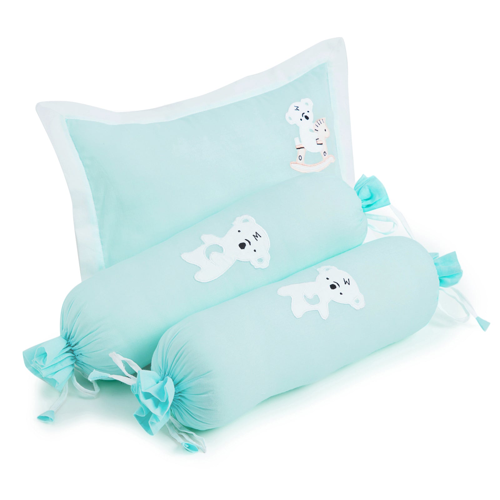 The White Cradle Cot Pillow + 2 Bolsters Set with Fillers - Organic Cotton Fabric, Protective Comfort, Softest Fiber Filling  - Blue Koala