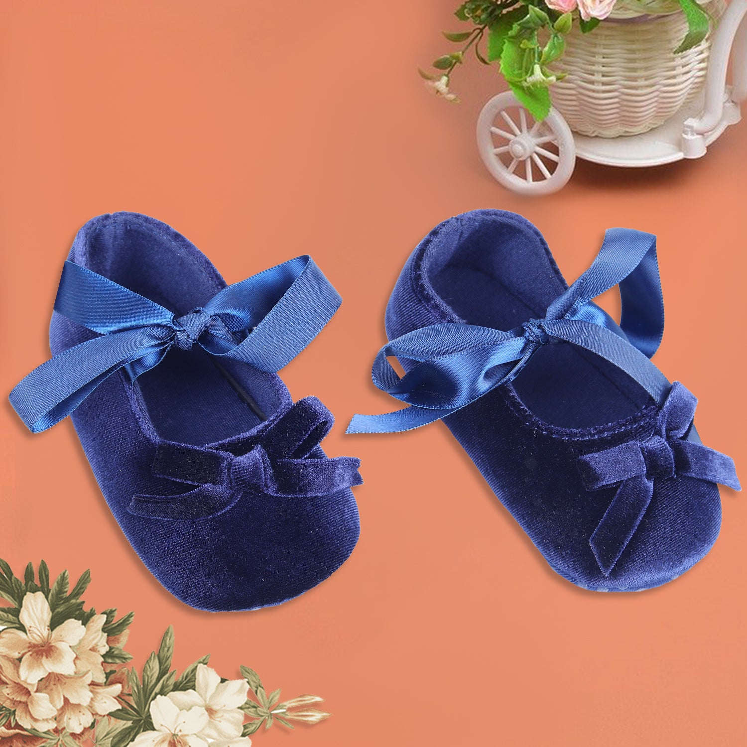 Baby Moo Princess Bowknot Premium Infant Girls Anti-Slip Ballerina Booties - Blue