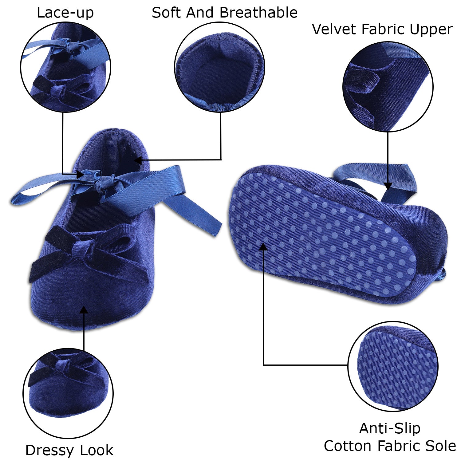 Baby Moo Princess Bowknot Premium Infant Girls Anti-Slip Ballerina Booties - Blue